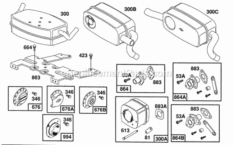 Mufflers Groups Deflectors Diagram and Parts List for  Briggs and Stratton Engine